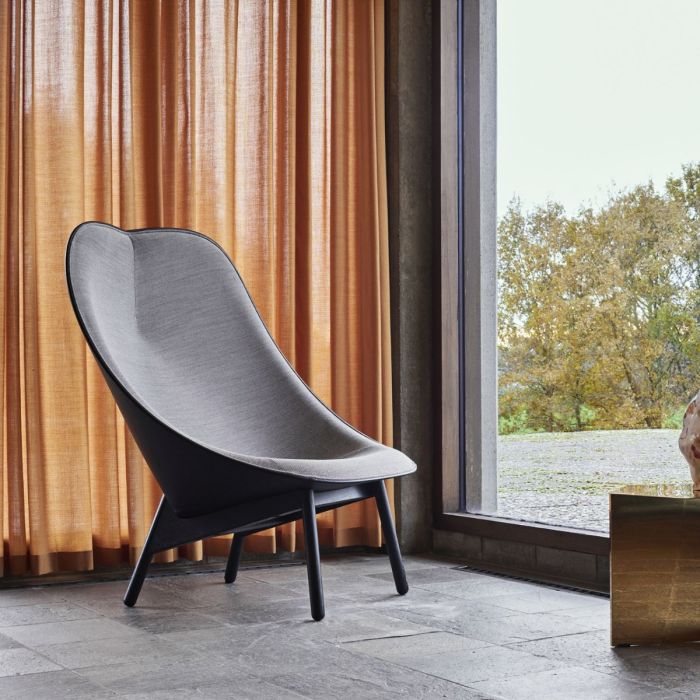 Uchiwa Armchair, Dark Green Velour Upholstery / Black Base