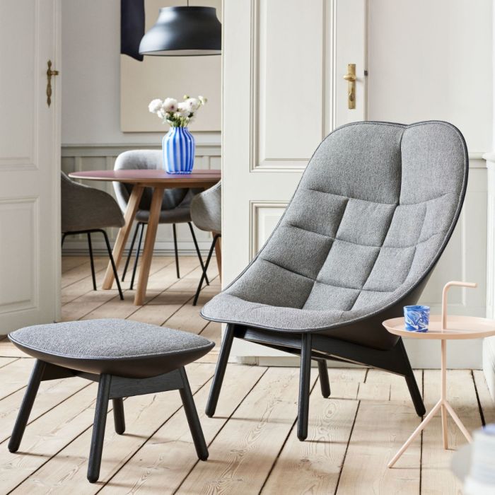 Uchiwa Ottoman, Dark Green Velour Upholstery / Black Base