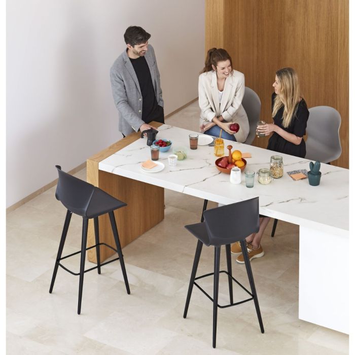 Whass Stool, Wood Base, Grey Seat / Black Wooden Legs