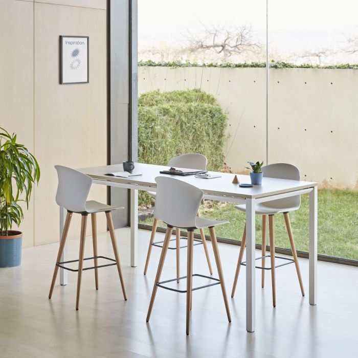 Whass Stool, Wood Base, Grey Seat / Black Wooden Legs
